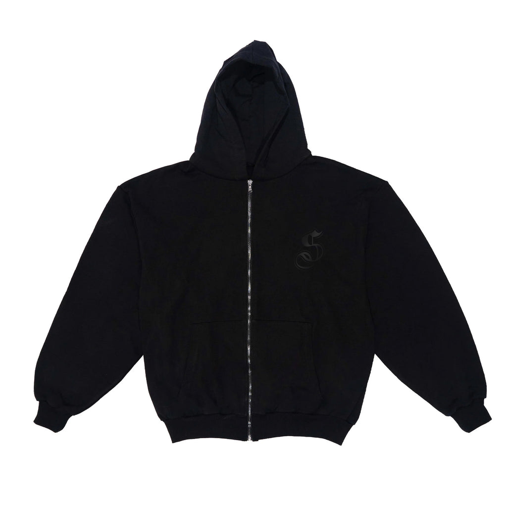 Black on Black - Boxy Zip Hoodie