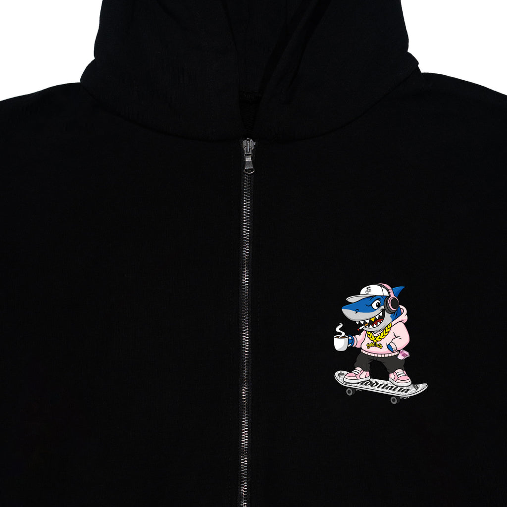 Pink Shark Zip Boxy Hoodie